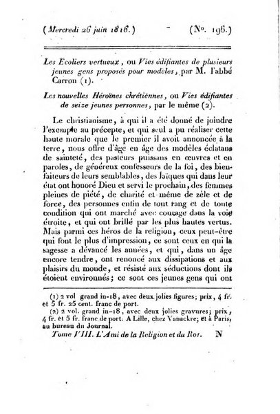 L'ami de la religion et du roi journal ecclesiastique, politique et litteraire