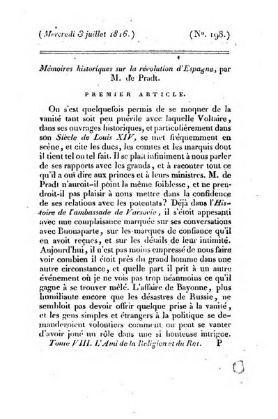 L'ami de la religion et du roi journal ecclesiastique, politique et litteraire