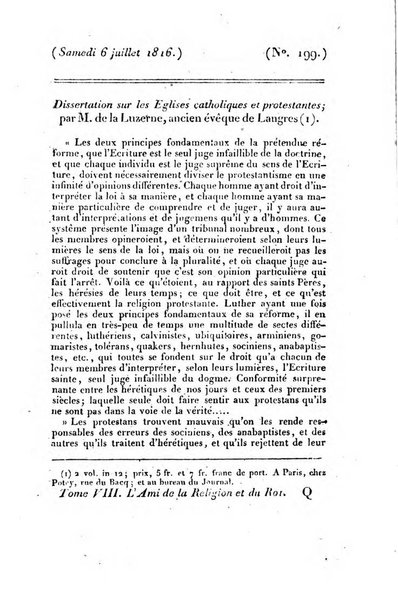 L'ami de la religion et du roi journal ecclesiastique, politique et litteraire