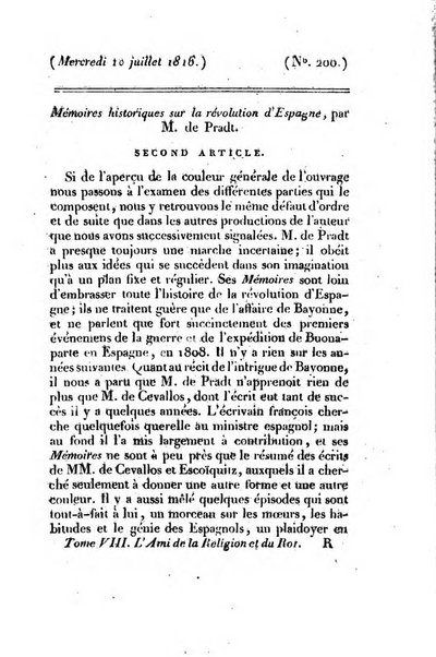 L'ami de la religion et du roi journal ecclesiastique, politique et litteraire