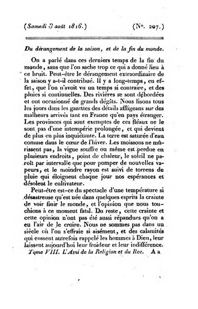 L'ami de la religion et du roi journal ecclesiastique, politique et litteraire