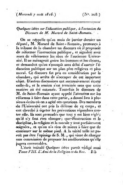 L'ami de la religion et du roi journal ecclesiastique, politique et litteraire