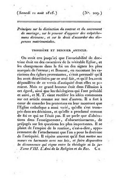 L'ami de la religion et du roi journal ecclesiastique, politique et litteraire