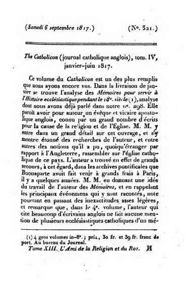 L'ami de la religion et du roi journal ecclesiastique, politique et litteraire