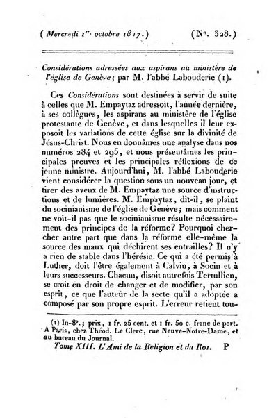 L'ami de la religion et du roi journal ecclesiastique, politique et litteraire