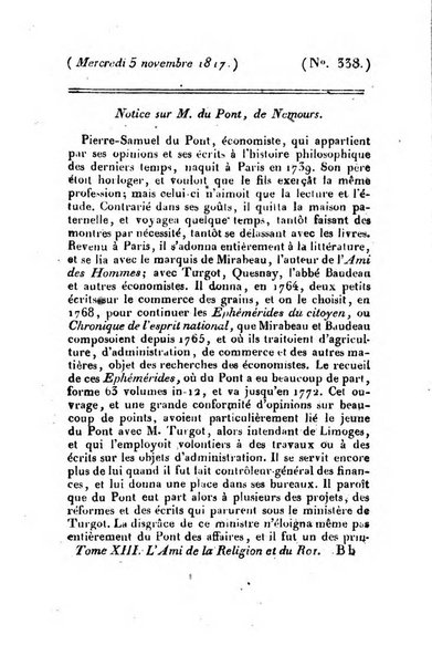 L'ami de la religion et du roi journal ecclesiastique, politique et litteraire