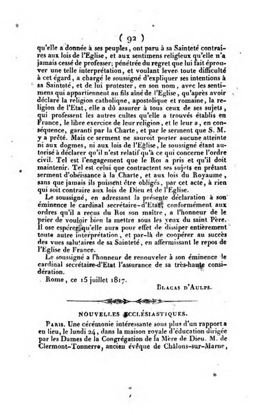 L'ami de la religion et du roi journal ecclesiastique, politique et litteraire