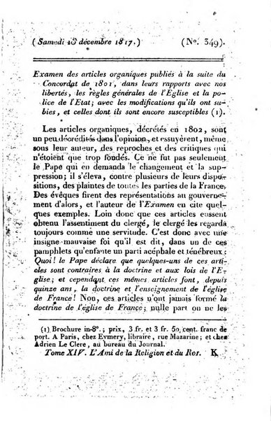 L'ami de la religion et du roi journal ecclesiastique, politique et litteraire