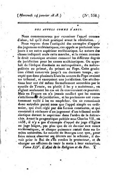 L'ami de la religion et du roi journal ecclesiastique, politique et litteraire