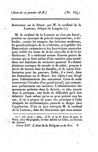 L'ami de la religion et du roi journal ecclesiastique, politique et litteraire