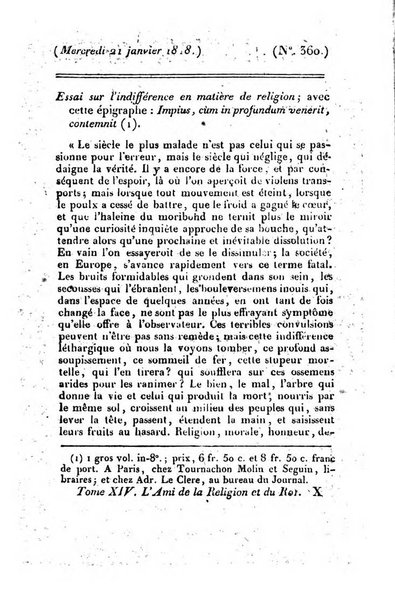 L'ami de la religion et du roi journal ecclesiastique, politique et litteraire