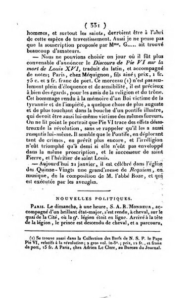 L'ami de la religion et du roi journal ecclesiastique, politique et litteraire