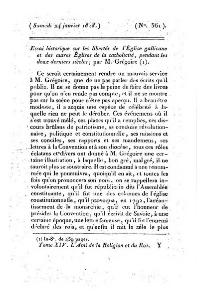 L'ami de la religion et du roi journal ecclesiastique, politique et litteraire