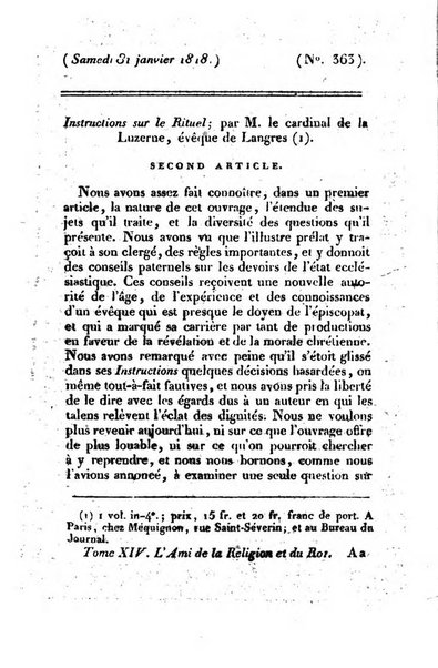 L'ami de la religion et du roi journal ecclesiastique, politique et litteraire