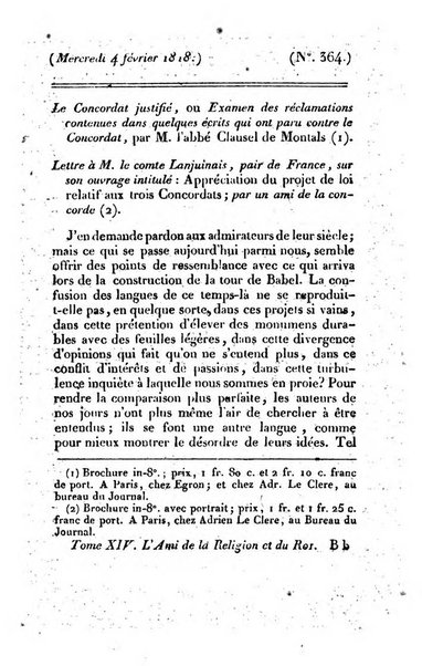 L'ami de la religion et du roi journal ecclesiastique, politique et litteraire