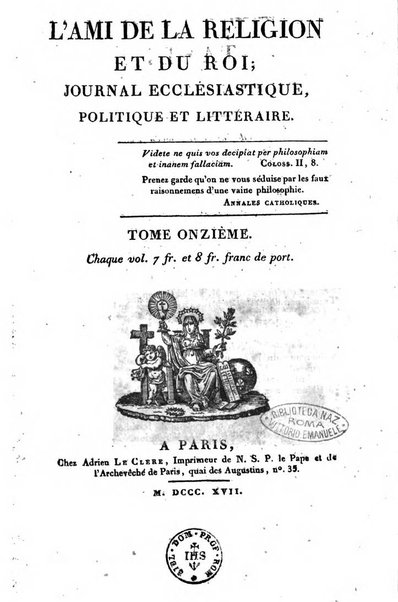 L'ami de la religion et du roi journal ecclesiastique, politique et litteraire