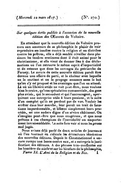 L'ami de la religion et du roi journal ecclesiastique, politique et litteraire