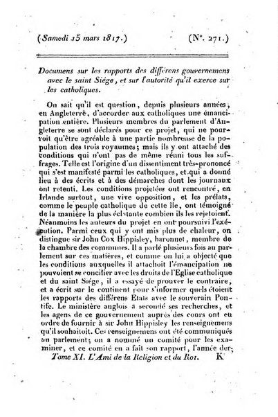 L'ami de la religion et du roi journal ecclesiastique, politique et litteraire