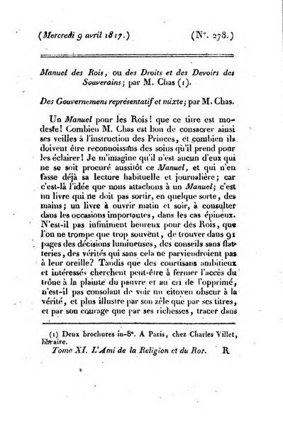 L'ami de la religion et du roi journal ecclesiastique, politique et litteraire