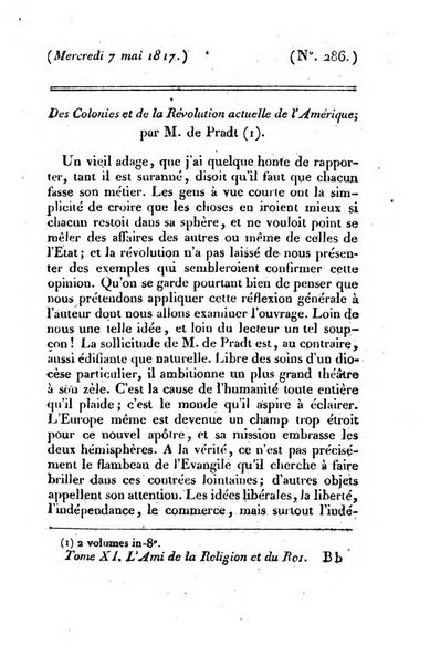 L'ami de la religion et du roi journal ecclesiastique, politique et litteraire