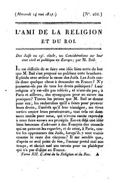 L'ami de la religion et du roi journal ecclesiastique, politique et litteraire