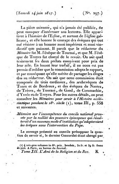 L'ami de la religion et du roi journal ecclesiastique, politique et litteraire