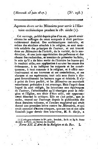 L'ami de la religion et du roi journal ecclesiastique, politique et litteraire