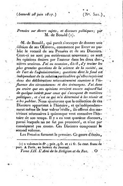 L'ami de la religion et du roi journal ecclesiastique, politique et litteraire