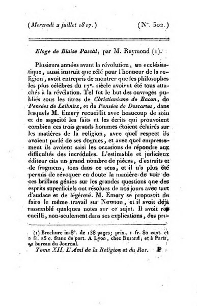 L'ami de la religion et du roi journal ecclesiastique, politique et litteraire