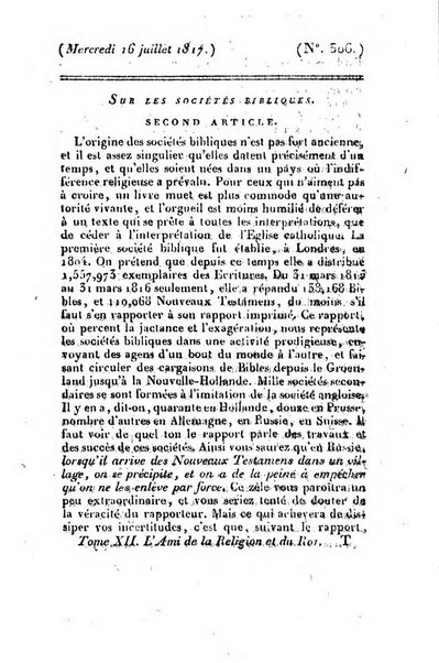 L'ami de la religion et du roi journal ecclesiastique, politique et litteraire