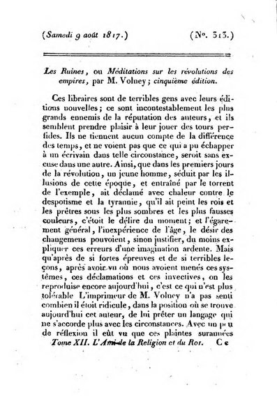 L'ami de la religion et du roi journal ecclesiastique, politique et litteraire