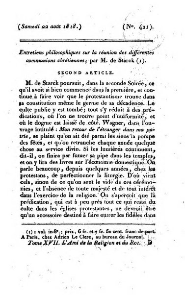 L'ami de la religion et du roi journal ecclesiastique, politique et litteraire