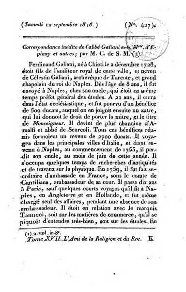 L'ami de la religion et du roi journal ecclesiastique, politique et litteraire