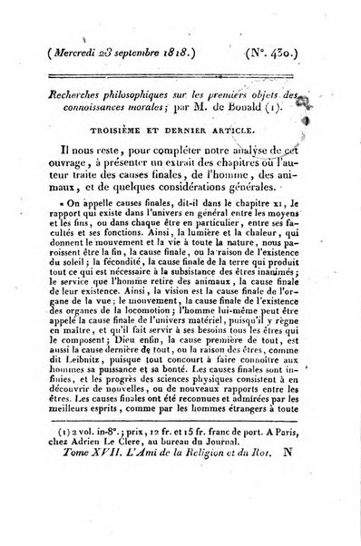 L'ami de la religion et du roi journal ecclesiastique, politique et litteraire