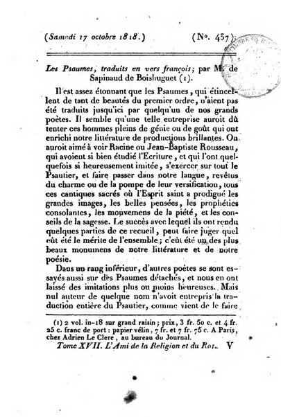 L'ami de la religion et du roi journal ecclesiastique, politique et litteraire