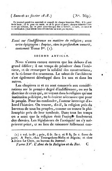 L'ami de la religion et du roi journal ecclesiastique, politique et litteraire