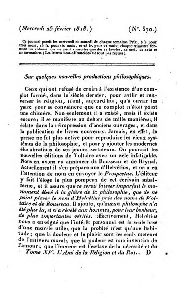 L'ami de la religion et du roi journal ecclesiastique, politique et litteraire