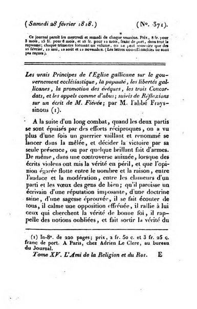 L'ami de la religion et du roi journal ecclesiastique, politique et litteraire