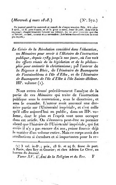 L'ami de la religion et du roi journal ecclesiastique, politique et litteraire