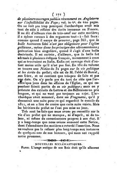 L'ami de la religion et du roi journal ecclesiastique, politique et litteraire