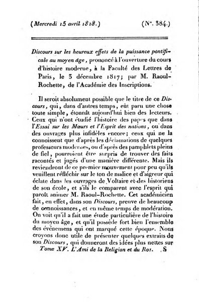 L'ami de la religion et du roi journal ecclesiastique, politique et litteraire