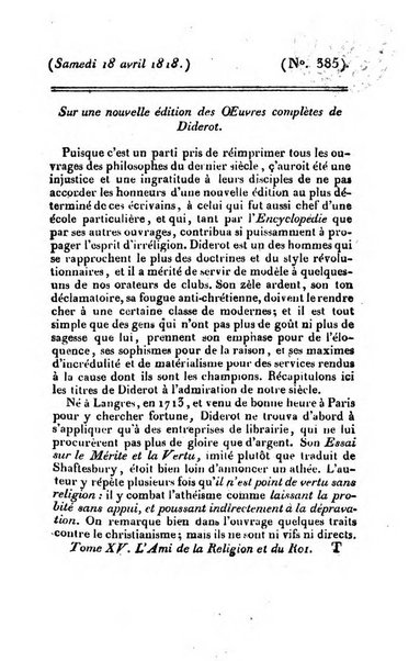 L'ami de la religion et du roi journal ecclesiastique, politique et litteraire