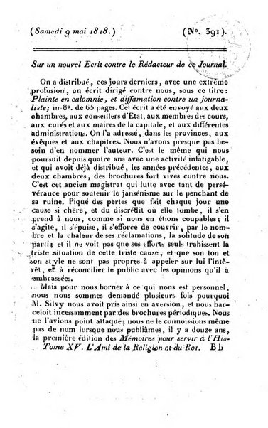 L'ami de la religion et du roi journal ecclesiastique, politique et litteraire