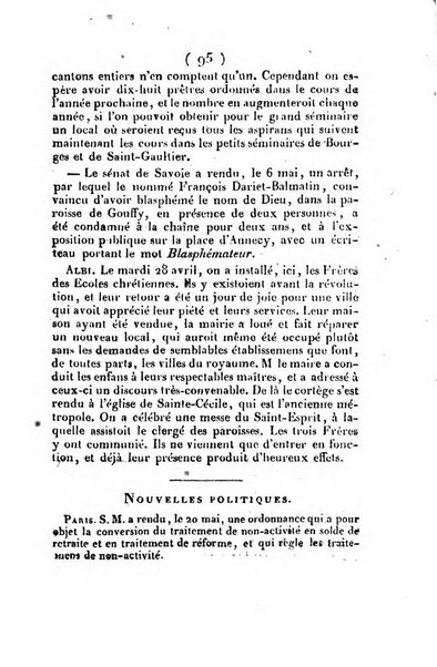 L'ami de la religion et du roi journal ecclesiastique, politique et litteraire