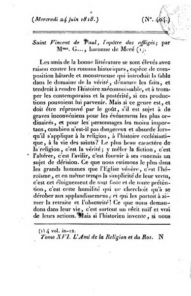 L'ami de la religion et du roi journal ecclesiastique, politique et litteraire