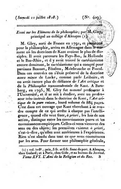 L'ami de la religion et du roi journal ecclesiastique, politique et litteraire