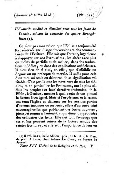 L'ami de la religion et du roi journal ecclesiastique, politique et litteraire