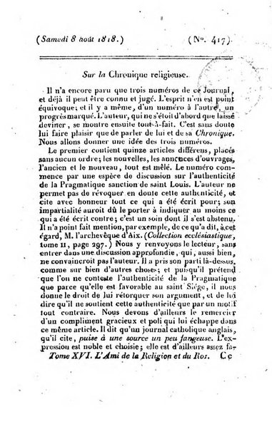 L'ami de la religion et du roi journal ecclesiastique, politique et litteraire