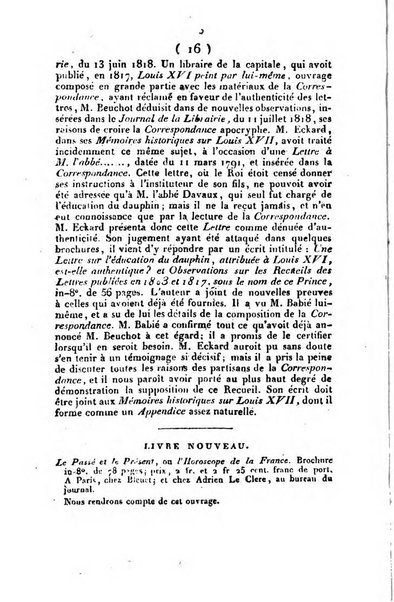 L'ami de la religion et du roi journal ecclesiastique, politique et litteraire