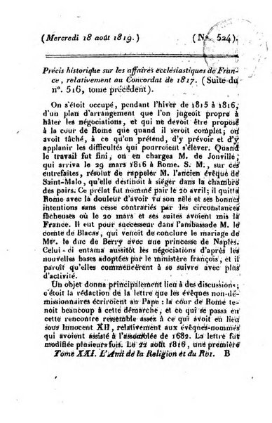 L'ami de la religion et du roi journal ecclesiastique, politique et litteraire